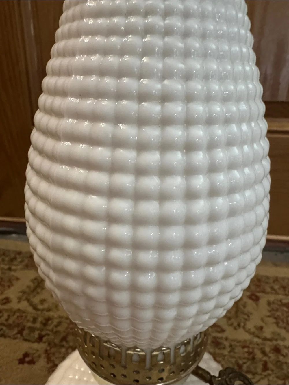VTG 50’s White Milk Glass Hobnail Pattern Lantern-Style Table Lamps, Pair 17”